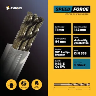 5 x HSS-ECo SPEED Force Metallbohrer DIN 338 - Ø:11 mm van Gemax – productafbeelding 2 van 2