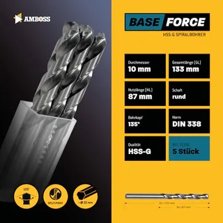 5 x HSS-G BASE Force Metallbohrer DIN 338 - Ø:10 mm by Gemax – product image 2 of 2