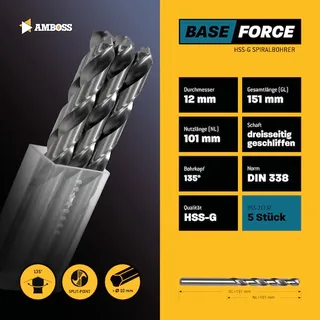 5 x HSS-G BASE Force Metallbohrer DIN 338 - Ø:12 mm de Gemax – image du produit 2 sur 2