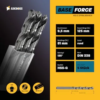 5 x HSS-G BASE Force Metallbohrer DIN 338 - Ø:9.5 mm van Gemax – productafbeelding 2 van 2