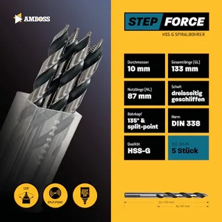 5 x HSS-G STEP Force Metallbohrer DIN 338 - Ø:10 mm från Gemax – produktbild 2 av 2