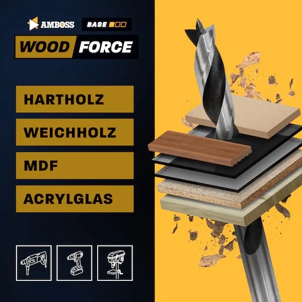 8-tlg. HCS-G Holzbohrer-Set Wood Force - 3.4.5.6.7.8.9.10 mm - geschliffener HSS-Holzspiralbohrer de Gemax – image du produit 3 sur 5