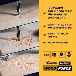 8-tlg. HCS-G Holzbohrer-Set Wood Force - 3.4.5.6.7.8.9.10 mm - geschliffener HSS-Holzspiralbohrer de Gemax – image du produit 5 sur 5