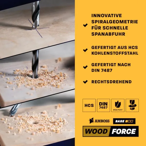 8-tlg. HCS-G Holzbohrer-Set Wood Force - 3.4.5.6.7.8.9.10 mm - geschliffener HSS-Holzspiralbohrer de Gemax – image du produit 5 sur 5