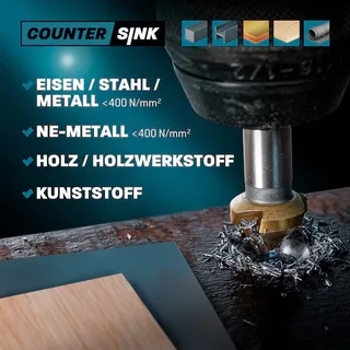 Kegelsenker Set 6teilig 6,3-20,5mm HSS TiN - runder Schaft, gerade Schneiden (3 Stck.) - DIN 335C de Gemax – image du produit 5 sur 5