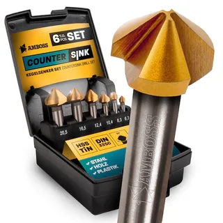 Kegelsenker Set 6teilig 6,3-20,5mm HSS TiN - runder Schaft, gerade Schneiden (3 Stck.) - DIN 335C de Gemax – image du produit 1 sur 5
