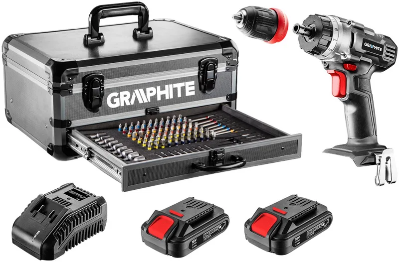 Energy+ - Accuboormachine Set - 2x18V/2.0Ah - 10 mm - Verwijderbare Houder by Graphite – product image