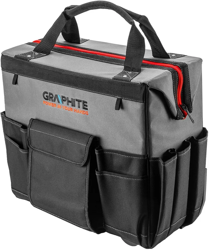 Energy+ - Gereedschapstas op Wielen - 42 L - Telescoopgreep - 11 Buitenzakken de Graphite, Noir – image du produit