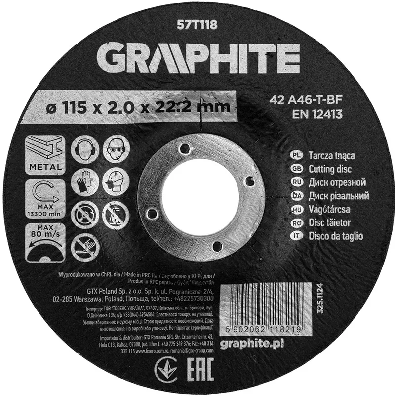 Graphite 42 A46-T-BF - Doorslijpschijf - 115 mm - Korund - Metaal by Graphite – product image