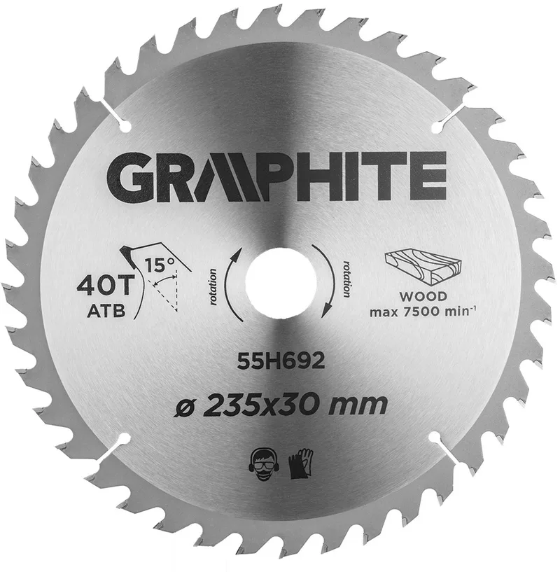 Graphite 55H690 Cirkelzaagblad voor Hout 235mm, asgat 30mm, Tanden 40 von Graphite – Produktbild