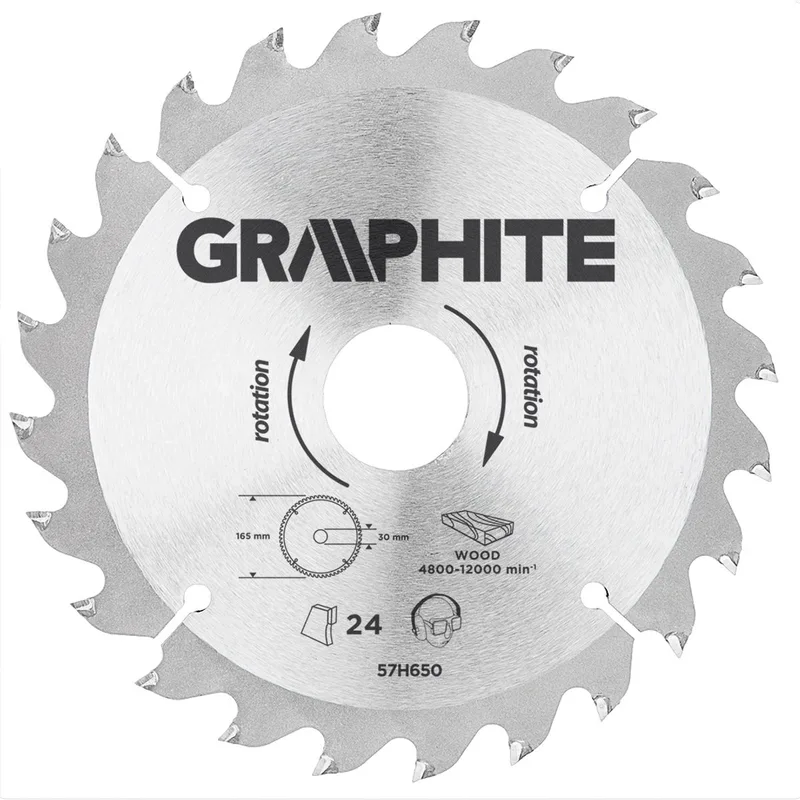 Graphite 57H650 Cirkelzaagblad 165mm, Asgat 30mm, Tanden 24, Dikte 2,8, Vulringen 16/20/25, TCT von Graphite – Produktbild