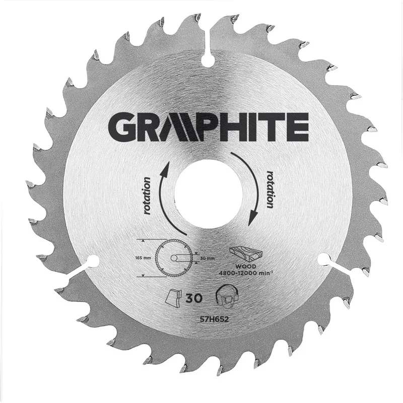 Graphite 57H652 Cirkelzaagblad voor Hout 165mm, Asgat 30mm, Tanden 30, Dikte 2,8, Vulringen 16/20/25, TCT de Graphite – image du produit