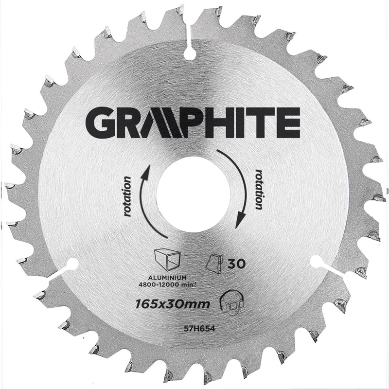 Graphite 57H654 Cirkelzaagblad voor Hout 165mm, Asgat 30mm, Tanden 30, Dikte 3,2, Vulringen 16/20/25 Alu, TCT de Graphite – image du produit