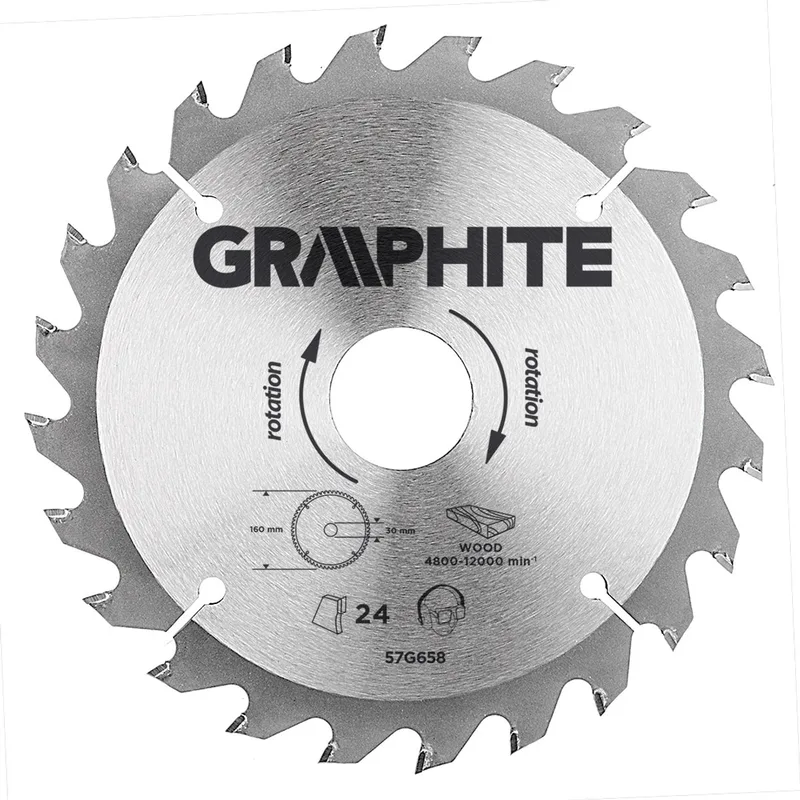 Graphite 57H658 Cirkelzaagblad voor Hout 160mm, Asgat 30mm, Tanden 24, Dikte 2,8, Vulringen 16/20/25, TCT von Graphite – Produktbild