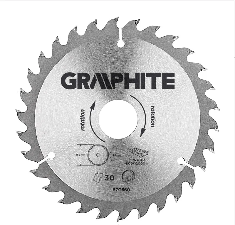 Graphite 57H660 Cirkelzaagblad voor Hout 160mm, Asgat 30mm, Tanden 30, Dikte 2,8, Vulringen 16/20/25, TCT by Graphite – product image