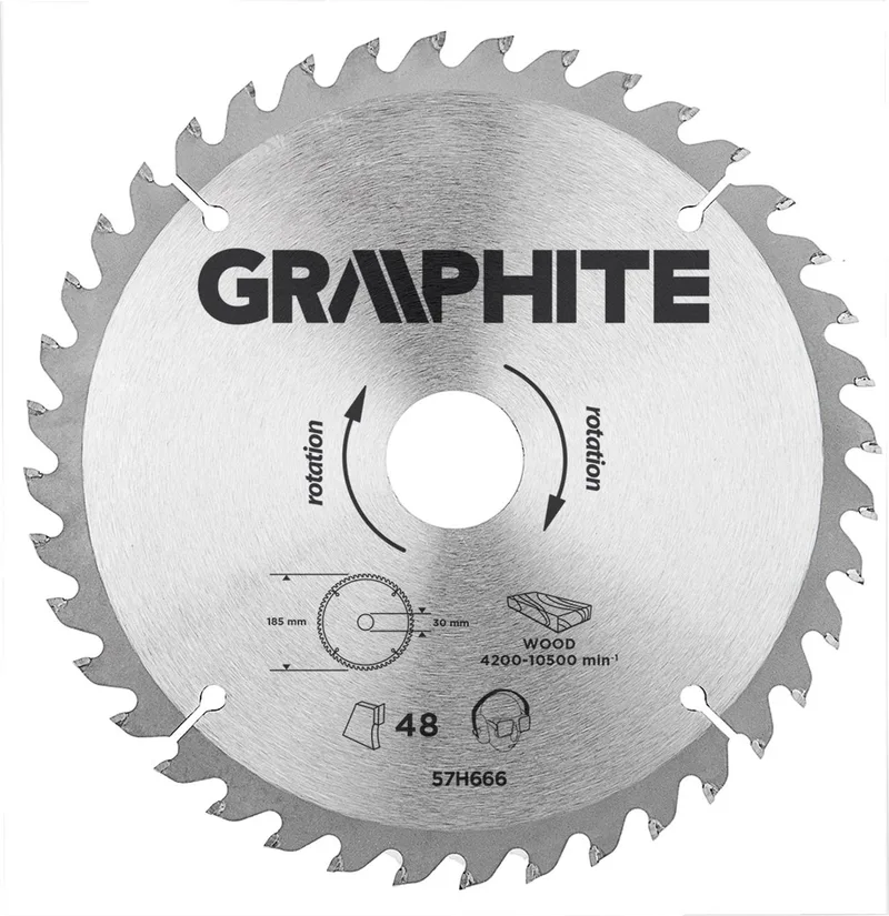 "Graphite 57H670 Cirkelzaagblad 190mm, Asgat 30mm, Tanden 40, Dikte 3,2, Vulringen 16/20/25, TCT" fra Graphite – produktbillede