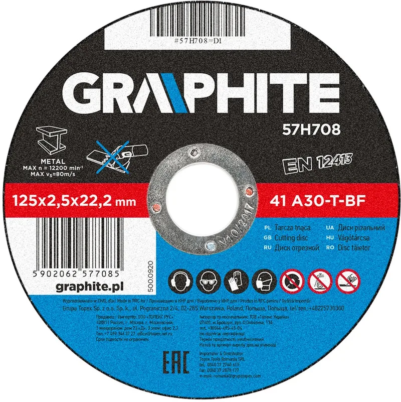 Grupa Topex GRAPHITE - Doorslijpschijf - Metaal - Ø125 mm - EN12413 de Graphite – image du produit