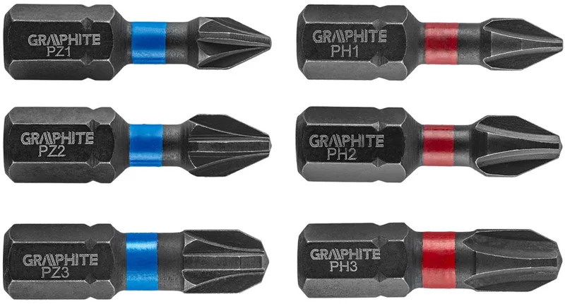 Schroefbitset - PH1/2/3, PZ1/2/3 - 25mm - S2 Staal van Graphite – productafbeelding
