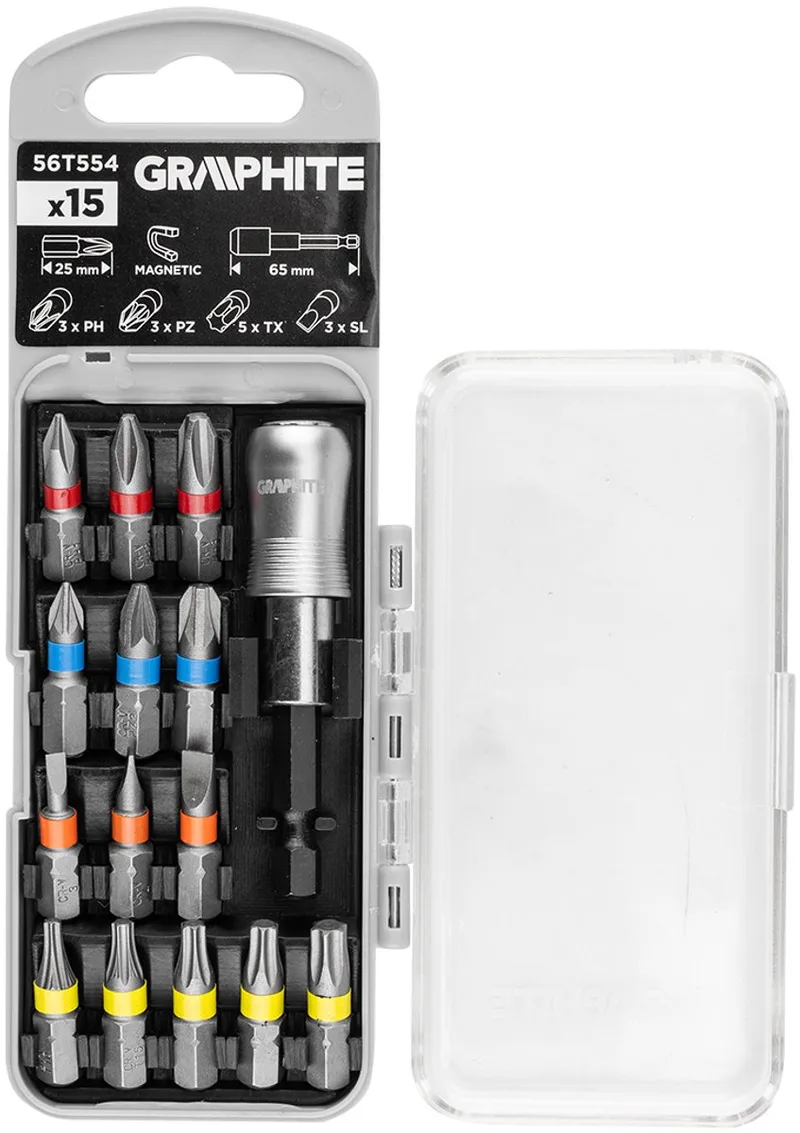 Serie - Schroefbitset - SL3/4/5, PH1/2/3, PZ1/2/3, TX10/15/20/25/30 - Magnetische Houder von Graphite – Produktbild