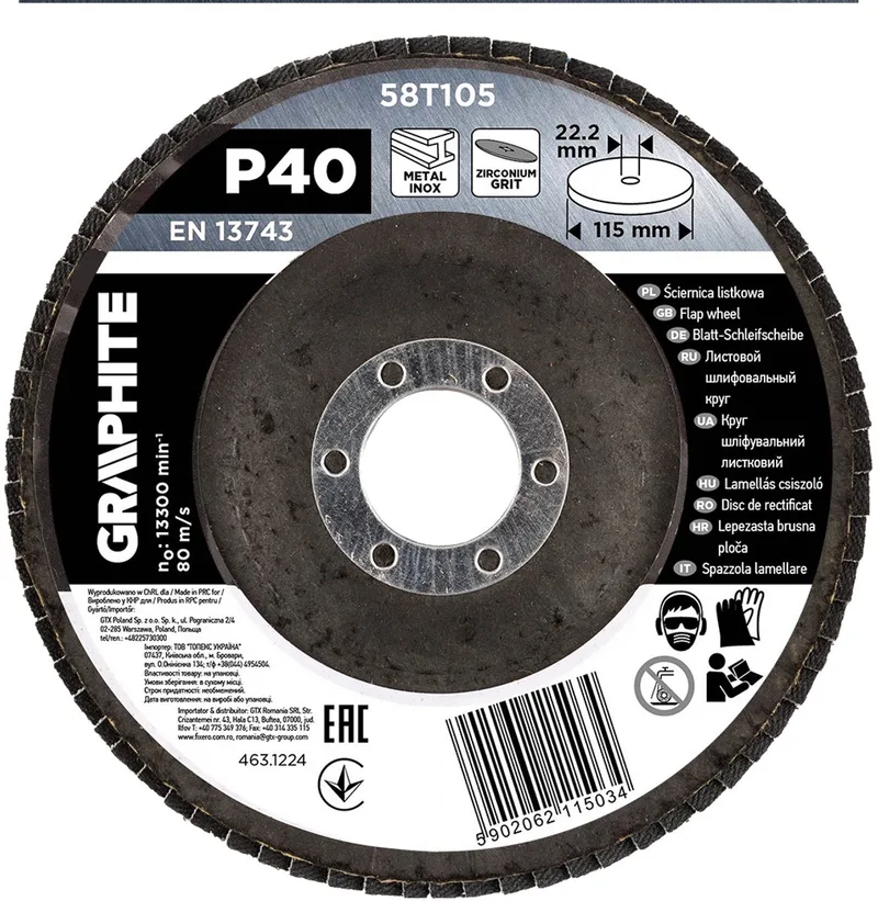 Zirkonium Lamellenschijf - 115mm - P40 - 58T105 by Graphite – product image