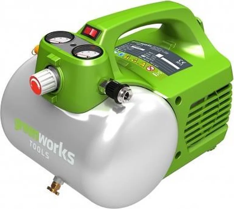 230V compressor van Greenworks, Groen Wit – productafbeelding