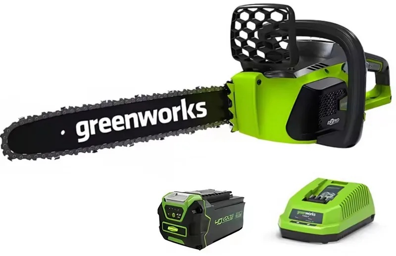 40V Elektrische Kettingzaag - Kettingsnelheid: 12 m/s - Koolborstelloze motor - Kettingzaag – Snoeizaag - Incl. 1x 4Ah batterijen + 1x oplade - Groente van Greenworks – productafbeelding