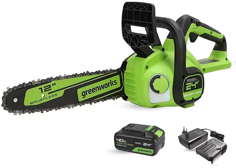 Elektrische Kettingzaag - 12V - 12 Inch - Snoeizaag – Takkenzaag – Handzaag - 1 accu's - Automatische olievoorziening - Inc. accessoires de Greenworks – image du produit