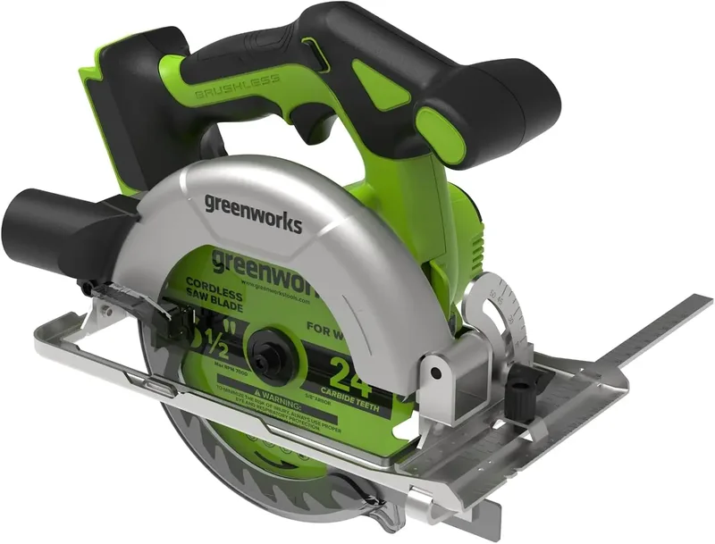 Greenworks 24 V borstelloze draadloze cirkelzaag, 165 mm, 5000 RPM, 20 mm zaagblad, instelbare zaagdiepte 45°/90°, ledverlichting, zonder accu en oplader van Greenworks – productafbeelding