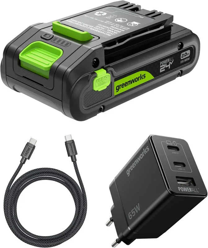 greenworks 24 V Starter-Kit 1 x 2 Ah HP USB-Akku + 65 W Ladegerät + 100 W 1 m Kabel by Greenworks – product image