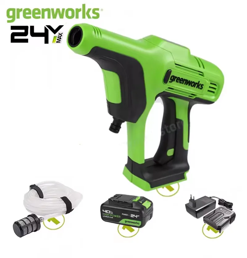 Hogedrukreiniger - 24V 400W draagbare hogedrukreinigers - autoreiniger met 1*4000mAh accus - 5 m slang,voor auto's de Greenworks – image du produit