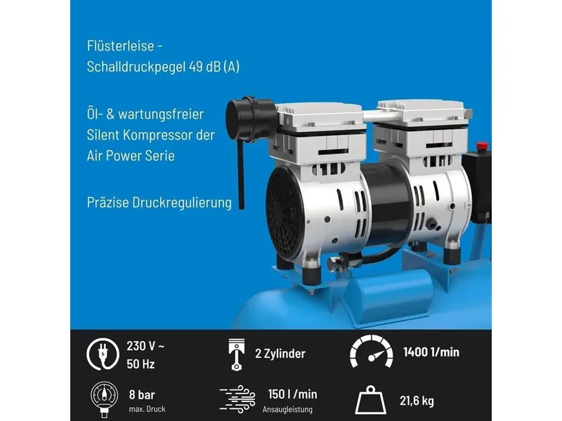 24 Liter Professionele Compressor -Super Stil (68 DB) by Güde, Blue – product image 3 of 5