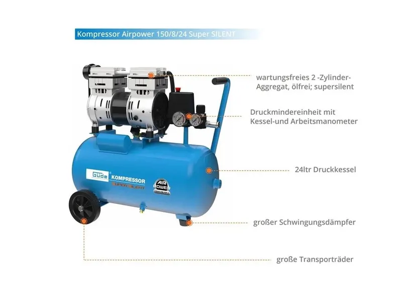 24 Liter Professionele Compressor -Super Stil (68 DB) by Güde, Blue – product image 5 of 5