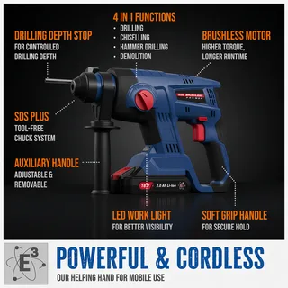 Accu Boorhamer BH 18-0 BL – 18V E³ Brushless (excl. accu en lader) de Güde – image du produit 2 sur 8