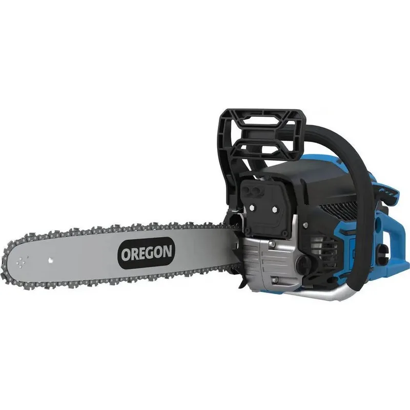 Benzin-Kettensäge KS 450-55, 450 cm Schwertlänge, Komplett-Set, Inkl. Mischbehälter,Tool-Kit und Schwertschutz, Anti-Vibrationssystem de Güde, Bleu, Noir – image du produit