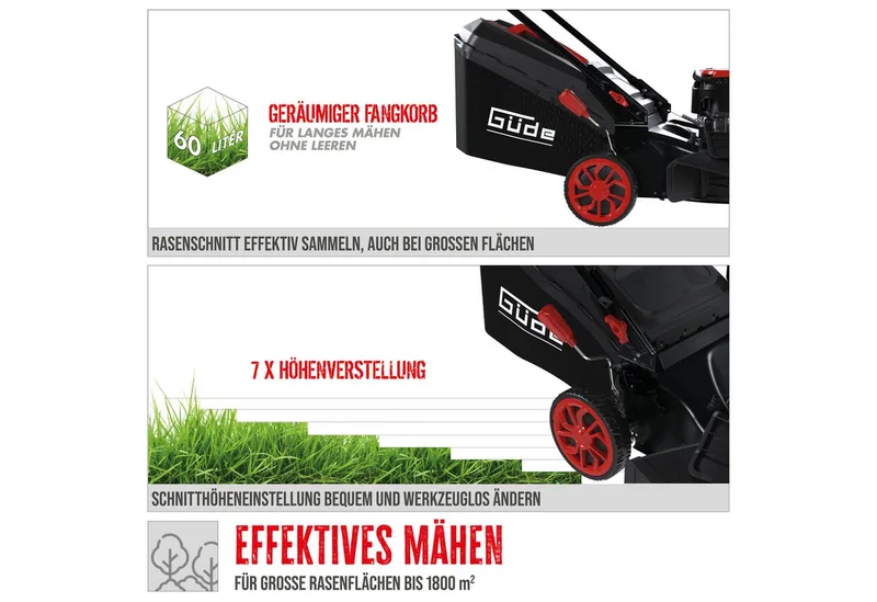 Benzinrasenmäher »Big Wheeler 514.9 R«, 51 cm Schnittbreite, für Rasenflächen bis 1800m² von Güde, Rot, Schwarz – Produktbild 5 von 5