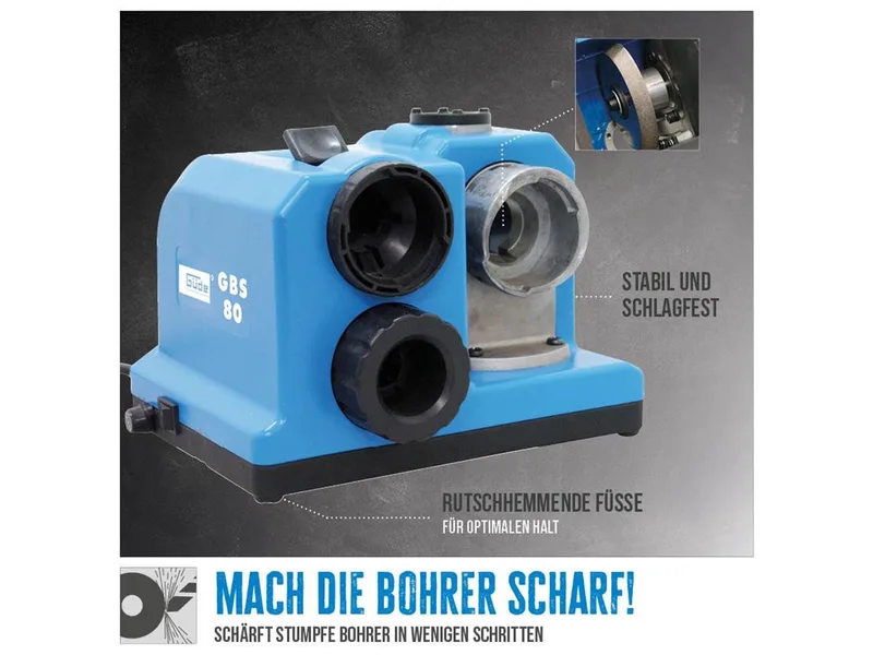 Bohrerschärfgerät GBS 80, 80 W Motorleistung, Bohrer Ø 3 mm - 13 mm de Güde, Bleu, Noir – image du produit 4 sur 5
