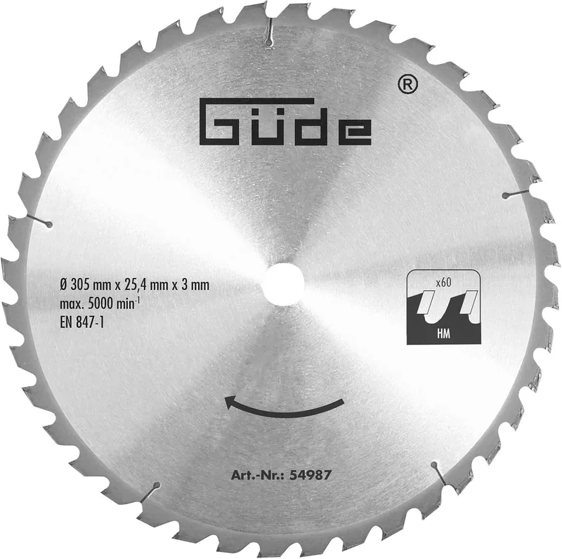 HM Zaagblad 305x25.4mm 60T - Hardmetalen Houtzaagblad de Güde – image du produit