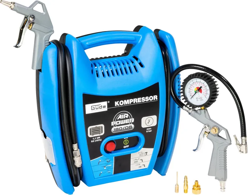 Kompressor Airpower 180/08, 1100 W, max. 8 bar, 6-tlg., leichter & handlicher Kompressor inkl. umfangreichem Zubehörpaket de Güde – image du produit 2 sur 5