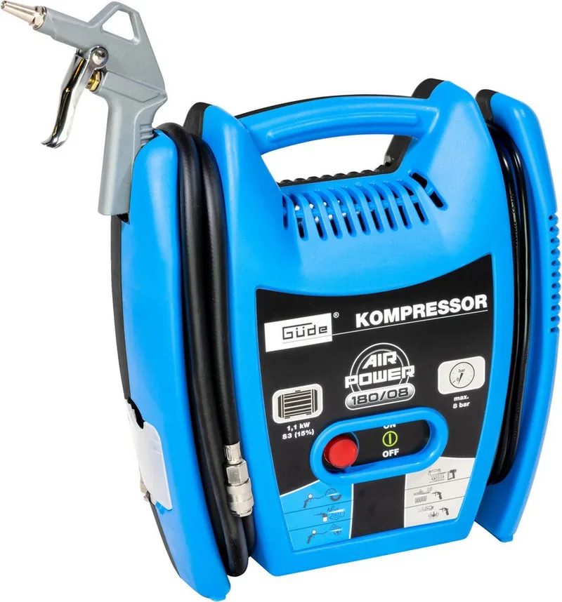 Kompressor Airpower 180/08, 1100 W, max. 8 bar, 6-tlg., leichter & handlicher Kompressor inkl. umfangreichem Zubehörpaket de Güde – image du produit 1 sur 5