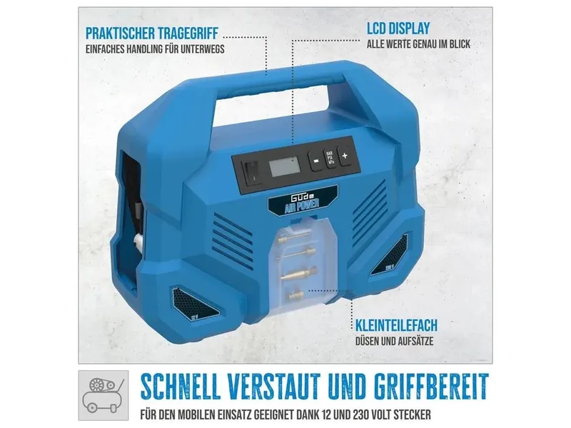 Kompressor Dual Drive 12/230V/5-tlg., max. 8 bar, Set, 8 bar max. Betriebsdruck, 110 W Motorleistung de Güde – image du produit 2 sur 5