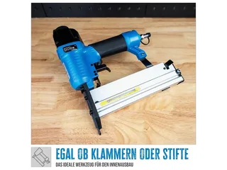 Nagler Druckluft-Klammergerät, Set, 6 bar, Stiftstärke 1,05 mm, Klammerstärke 1 mm, inkl. Koffer von Güde, Blau, Schwarz – Produktbild 2 von 5