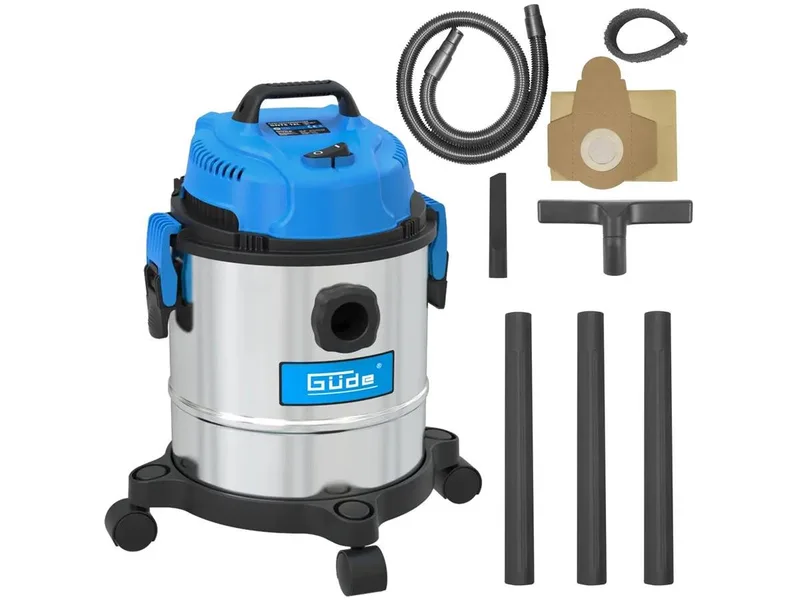 Nass-Trocken-Sauger GNTS 12L, 1200 W, mit Beutel, 1200 W, 180 mbar, 12 L Edelstahlbehälter de Güde, Bleu, Noir, Argent – image du produit