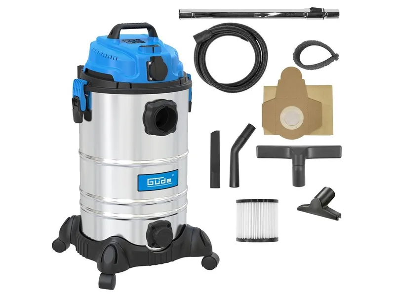 Nass-Trocken-Sauger GNTS 30L, 1600 W, mit Beutel, 1600 W, 190 mbar, 30 L Edelstahlbehälter de Güde, Bleu, Noir, Argent – image du produit