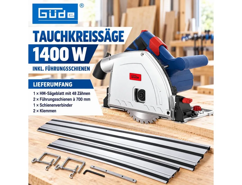 Tauchsäge Tauchkreissäge 1400W Handkreissäge Kreissäge inkl Führungschienen de Güde – image du produit 2 sur 5
