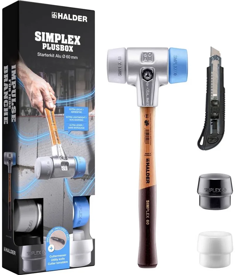 SIMPLEX-Plusbox Starterkit Alu 3113s004 Kunststof hamer Zacht, Middelhard 1430 g 155 mm 1 stuk(s) de Halder, Kleurloos – image du produit 1 sur 2
