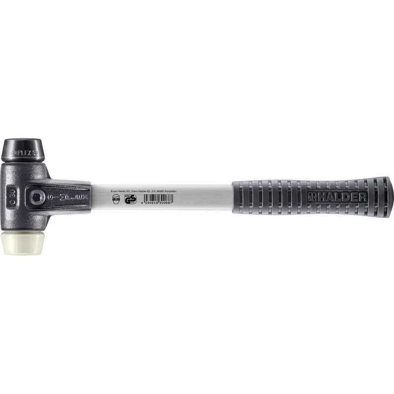 SIMPLEX Schonhammer Ø 30 mm Gummi / Nylon mit verstärkem Tempergussgehäuse und Fiberglasstiel by Halder – product image