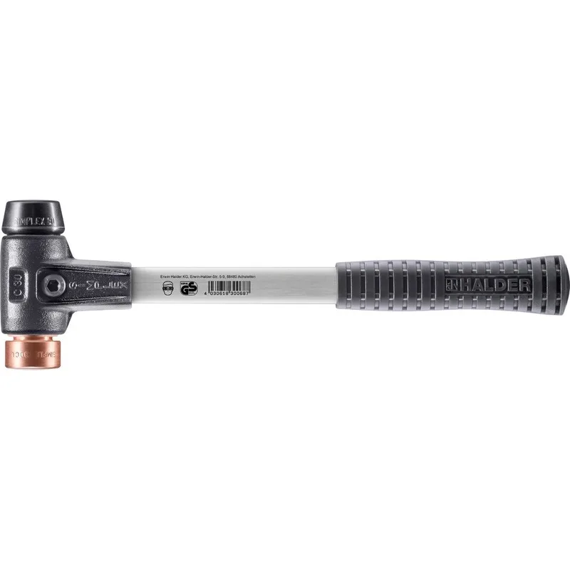 SIMPLEX Schonhammer Ø 30 mm Gummi schwarz / Kupfer mit verstärktem Tempergussgehäuse und Fiberglasstiel van Halder – productafbeelding