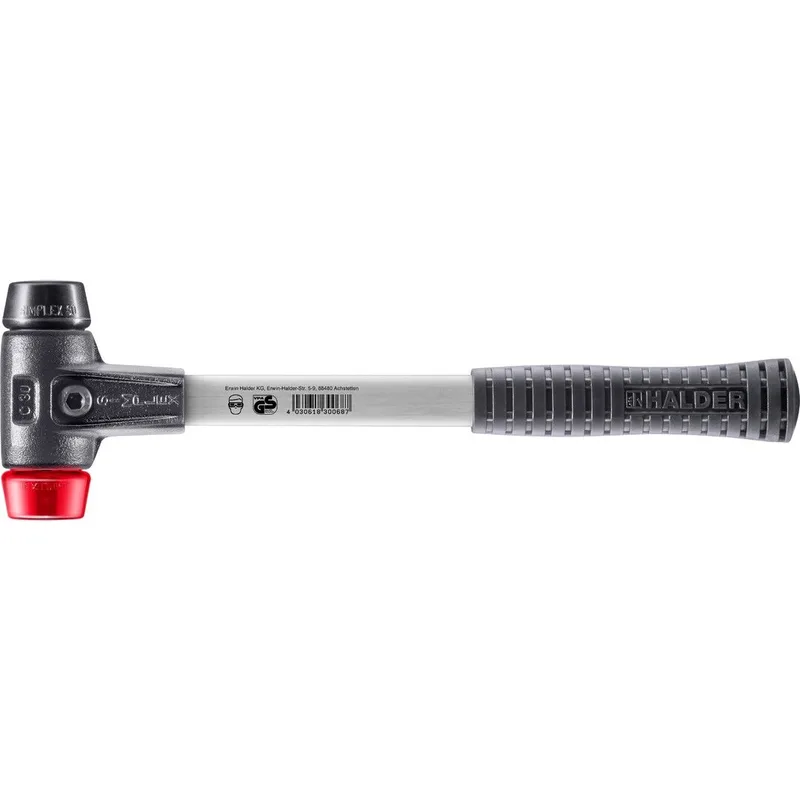 SIMPLEX Schonhammer Ø 30 mm Gummi schwarz / Plastik rot mit verstärktem Tempergussgehäuse und Fiberglasstiel by Halder – product image