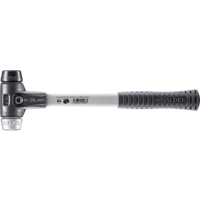 SIMPLEX Schonhammer Ø 30 mm Gummi schwarz / Weichmetall mit verstärktem Tempergussgehäuse und Fiberglasstiel by Halder – product image