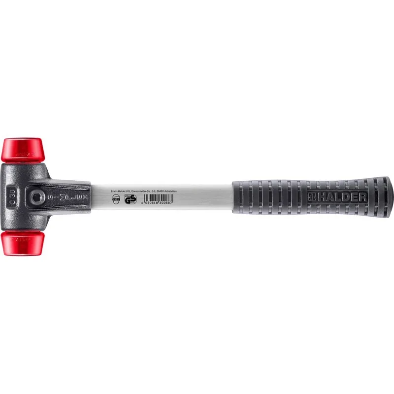 SIMPLEX Schonhammer Ø 30 mm Plastik rot mit verstärkem Tempergussgehäuse und Fiberglasstiel von Halder – Produktbild